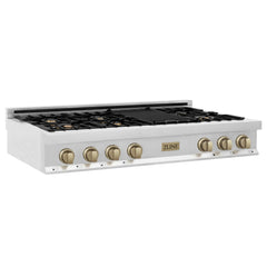 ZLINE Autograph Edition 48" Porcelain Rangetop with 7 Gas Burners in Stainless Steel with Accents - RTZ-48 - The Home Selection