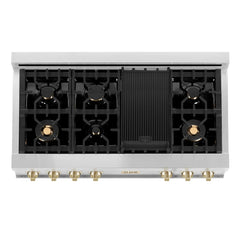 ZLINE Autograph Edition 48" Porcelain Rangetop with 7 Gas Burners in Stainless Steel with Accents - RTZ-48 - The Home Selection