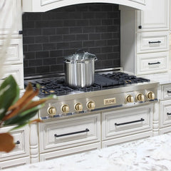 ZLINE Autograph Edition 48" Porcelain Rangetop with 7 Gas Burners in Stainless Steel with Accents - RTZ-48 - The Home Selection