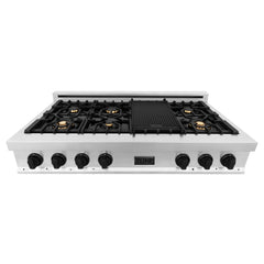 ZLINE Autograph Edition 48" Porcelain Rangetop with 7 Gas Burners in Stainless Steel with Accents - RTZ-48 - The Home Selection