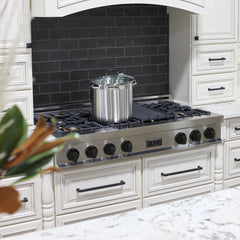 ZLINE Autograph Edition 48" Porcelain Rangetop with 7 Gas Burners in Stainless Steel with Accents - RTZ-48 - The Home Selection
