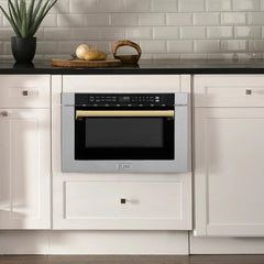 Zline Autograph Edition Microwave Drawer with Traditional Handle in DuraSnow and Gold - MWDZ-1-SS-H-G - The Home Selection