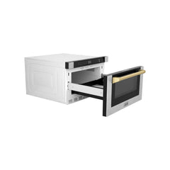 Zline Autograph Edition Microwave Drawer with Traditional Handle in DuraSnow and Gold - MWDZ-1-SS-H-G - The Home Selection