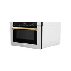 Zline Autograph Edition Microwave Drawer with Traditional Handle in DuraSnow and Gold - MWDZ-1-SS-H-G - The Home Selection