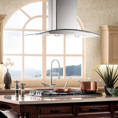 ZLINE Convertible Vent Island Mount Range Hood in Stainless Steel & Glass - GL14i - The Home Selection
