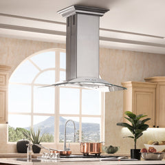 ZLINE Convertible Vent Island Mount Range Hood in Stainless Steel & Glass - GL9i - The Home Selection