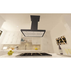 ZLINE Convertible Vent Wooden Island Mount Range Hood in Black - KBiCC - The Home Selection