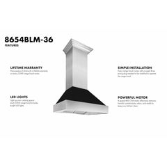 ZLINE Ducted DuraSnow® Stainless Steel Range Hood with Black Matte Shell - 8654BLM - The Home Selection