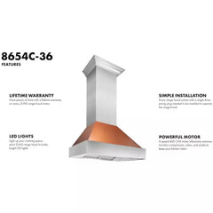 ZLINE Ducted ZLINE DuraSnow Stainless Steel® Range Hood with Copper Shell (8654C) - The Home Selection