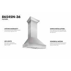 ZLINE DuraSnow® Stainless Steel Range Hood with DuraSnow® Shell - 8654SN - The Home Selection