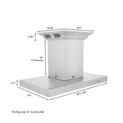 ZLINE Island Mount Range Hood in Stainless Steel with Built-in CrownSound‚ Bluetooth Speakers - KE2iCRN-BT - The Home Selection