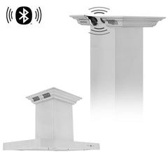 ZLINE Island Mount Range Hood in Stainless Steel with Built-in CrownSound‚ Bluetooth Speakers - KE2iCRN-BT - The Home Selection