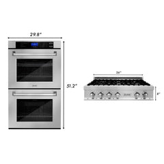 ZLINE Kitchen Package with 36" Stainless Steel Rangetop and 30" Double Wall Oven - 2KP-RTAWD36 - The Home Selection