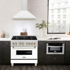 Zline White Matte/Gold 36" 400 CFM Ducted Wall Mount Range Hood (KB4SNZ-WM36-G) - The Home Selection